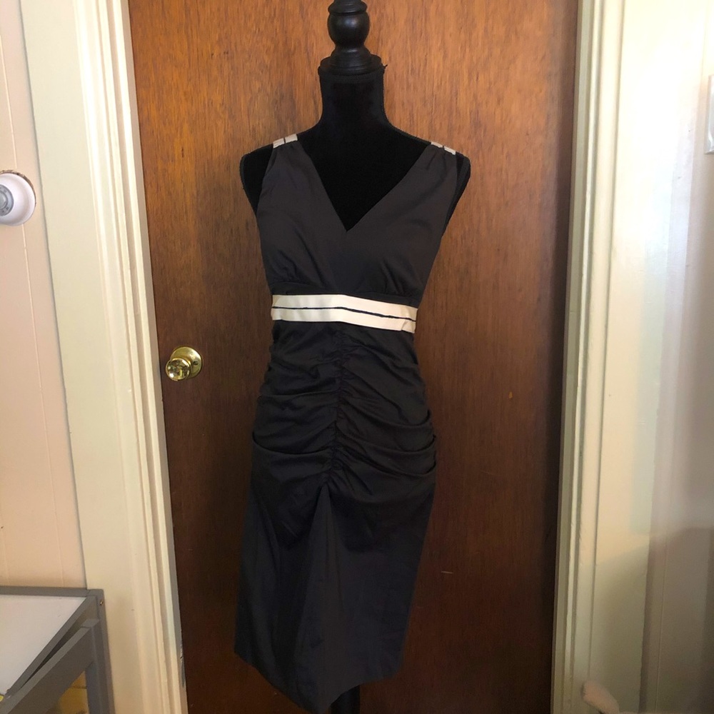 Zenobia belted black rouched dress